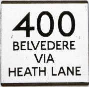 London Country bus stop enamel E-PLATE for route 400 destinated Belvedere via Heath Lane. This mid-