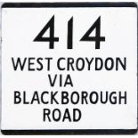 London Transport bus stop enamel E-PLATE for route 414 destinated West Croydon via Blackborough