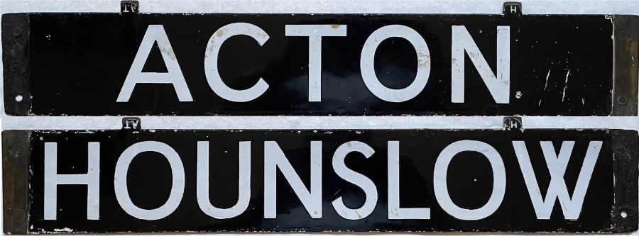 London Underground enamel CAB DESTINATION PLATE for Acton / Hounslow, likely to have been used on