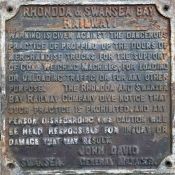 Rhondda & Swansea Bay Railway cast-iron 'PROPPING UP' NOTICE with name of John David as General