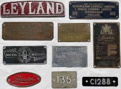 Selection (10) of BUS PLATES, some with vehicle details on reverse, eg MCCW body plate and Leyland