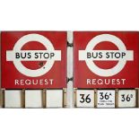 1950s/60s London Transport enamel BUS STOP FLAG ('Request'), an E3 version with runners on both