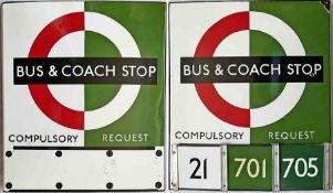 1950s/60s London Transport enamel BUS & COACH STOP FLAG ('Bus Compulsory, Coach Request'), an E3