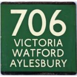 London Transport coach stop enamel E-PLATE for Green Line route 706 destinated Victoria, Watford,