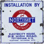 c1920s NorthMet Electric Power Supply Co (London Underground Group) ENAMEL SIGN. The NorthMet was