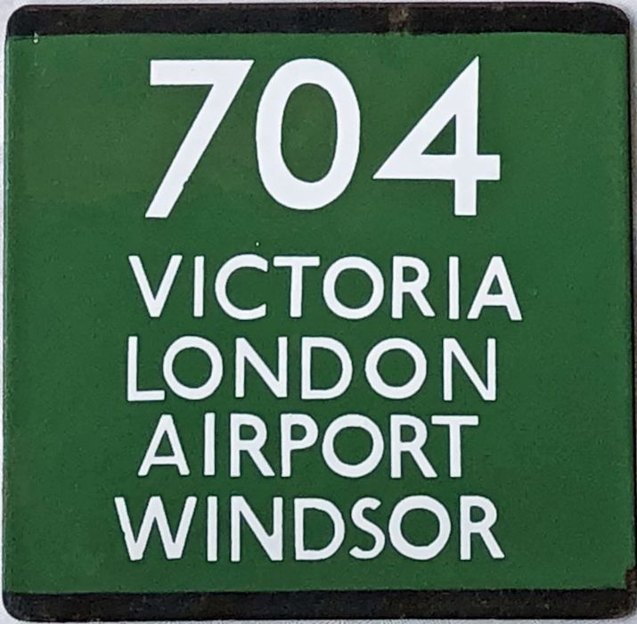 London Transport coach stop enamel E-PLATE for Green Line route 704 destinated Victoria, London