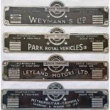 Selection (4 ) of 1940s/50s London Transport bus/coach BODYBUILDERS' PLATES comprising Weymann's Ltd