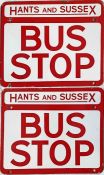 Double-sided enamel BUS STOP FLAG for Hants & Sussex. Style suggests 1950s/60s vintage. Hants &