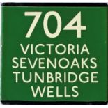 London Transport coach stop enamel E-PLATE for Green Line route 704 destinated Victoria,