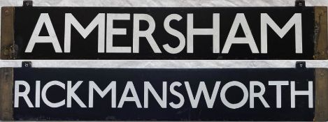 London Underground CO/CP Stock enamel CAB DESTINATION PLATE for Amersham/Rickmansworth on the