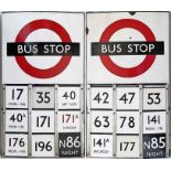 1950s/60s London Transport enamel BUS STOP FLAG (Compulsory), an E9 version with with runners on