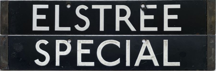 London Underground 1938-Tube Stock enamel CAB DESTINATION PLATE for Elstree / Special on the