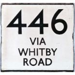 London Transport bus stop enamel E-PLATE for route 446 destinated 'via Whitby Road'. Could well have