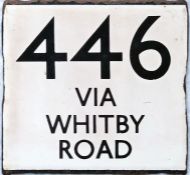 London Transport bus stop enamel E-PLATE for route 446 destinated 'via Whitby Road'. Could well have