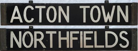 London Underground enamel CAB DESTINATION PLATE for Acton Town / Northfields, likely to have been
