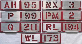 Selection (7 sets) of London Transport bus STENCIL PLATE HOLDERS with GARAGE CODE & RUNNING NUMBER