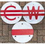Trio of London Underground enamel SIGNAL SIGNS as formerly used at stations where coupling of trains