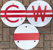 Trio of London Underground enamel SIGNAL SIGNS as formerly used at stations where coupling of trains