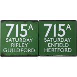Pair of London Transport/London Country coach stop enamel E-PLATES for Green Line route 715A, one in