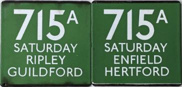 Pair of London Transport/London Country coach stop enamel E-PLATES for Green Line route 715A, one in