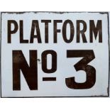 c1910 District Railway ENAMEL SIGN 'Platform No 3'. Almost certainly from Putney Bridge station