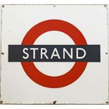 1950s/60s London Underground enamel PLATFORM BULLSEYE SIGN from Strand station. This was the name of