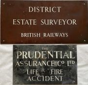 Pair of c1950s brass BUILDING SIGNS or DOORPLATES, the first 'District Estate Surveyor, British