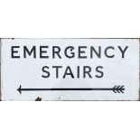 1930s/40s London Underground enamel SIGN 'Emergency Stairs' with a directional arrow with 3