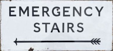 1930s/40s London Underground enamel SIGN 'Emergency Stairs' with a directional arrow with 3