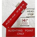 London Transport bus stop items (4) comprising a double-sided enamel 'FARE STAGE' SIGN with