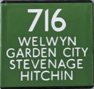 London Transport coach stop enamel E-PLATE for Green Line route 716 destinated Welwyn Garden City,