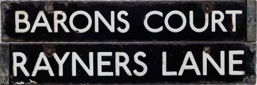 London Underground Standard or 1938-Tube Stock enamel CAB DESTINATION PLATE for Barons Court/Rayners