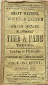 1849 (November) TIMETABLE BOOKLET for the Great Western, Bristol & Exeter and South Devon Railways