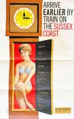 1963 British Railways (Southern Region) double-royal POSTER "Arrive earlier by train on the Sussex