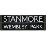 London Underground Standard / 38-Tube Stock enamel CAB DESTINATION PLATE for Stanmore / Wembley Park