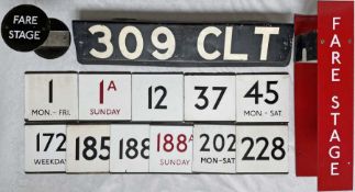 Selection (14 items) of London Transport bus items comprising a Routemaster front REGISTRATION PLATE