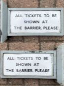 c 1930s-50s London Underground enamel SIGN 'All tickets to be shown at the barrier, please'. A