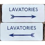 1950s London Underground enamel SIGN 'Lavatories' with a directional arrow with two flights. A