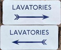 1950s London Underground enamel SIGN 'Lavatories' with a directional arrow with two flights. A