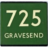 London Transport coach stop enamel E-PLATE for Green Line route 725 destinated Gravesend. These were