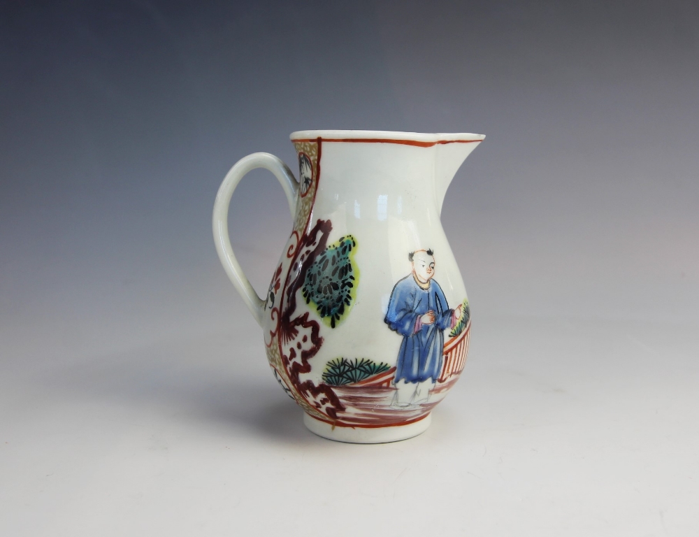 A Worcester sparrow beak cream jug, circa 1775, decorated in polychrome enamels with figures on a - Image 2 of 4