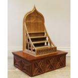 A carved oak free standing spice rack with ogee back and four-tiered stand, 60cm H x 34cm W x 28cm