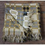 A Welsh blanket, of traditional reversible geometric design in pale olive green, cream and black