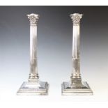 A large pair of silver plated lamp bases, Hawksworth Eyre & Co, each of tapering stop fluted form,