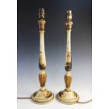 A near pair of turned wood chinoiserie lacquered table lamps, early 20th century, each of slender