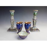 A pair of Wedgwood lustre 'Flying Hummingbird' pattern vases, gilt printed mark and 'Z5294 F',