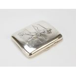 GOLFING INTEREST: A George V silver cigarette case by Joseph Gloster Ltd, Birmingham 1913, of curved