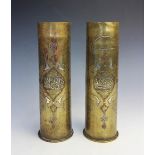 A pair of WWI Trench Art Cairo ware shell cases, the undersides named 'Berndorf' and 'Karlsbruhe',