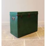 A vintage car faux leather luggage trunk, later over painted, the rectangular trunk applied with