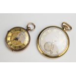 An early 20th century open face fob watch, the gold toned circular dial with black roman numerals